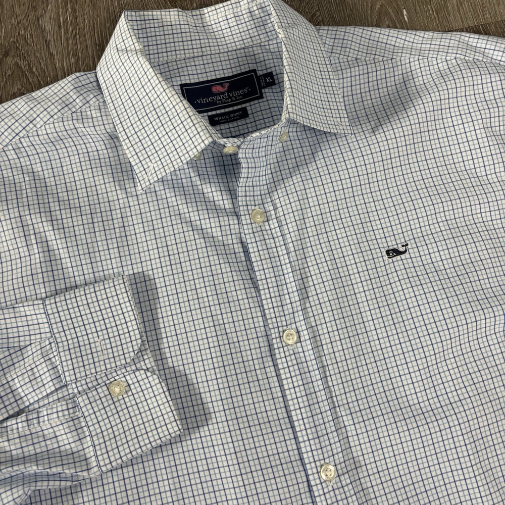 Vineyard Vines Whale Shirt Men's XL Check Blue Long Sleeve Cotton Button Down - Picture 6 of 8